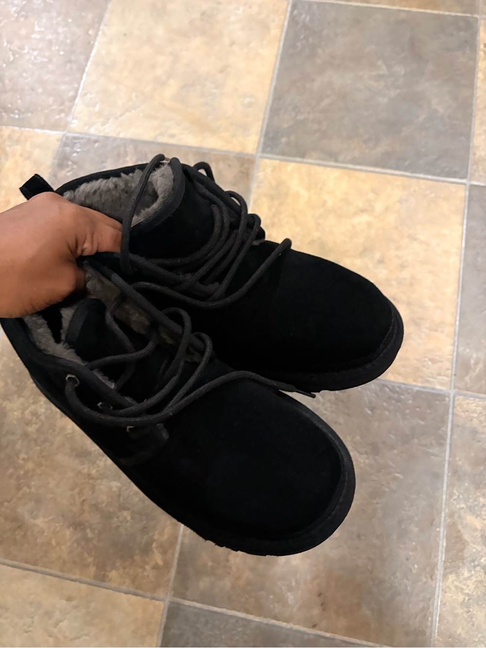 UGG Men's Black Suede Lace-Up Fleece-Lined Boots